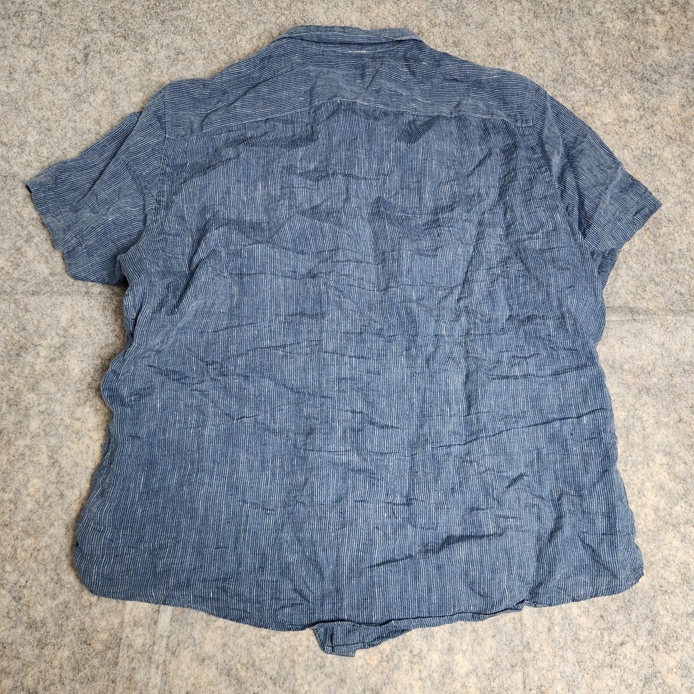 Untuckit 100% Linen Canon Button Shirt Men XL SS Blue White Micro Stripe Slim - Picture 2 of 6